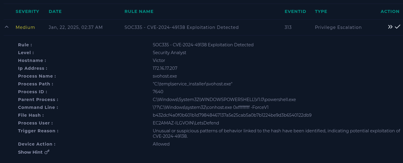 EventID 313 - LetsDefend